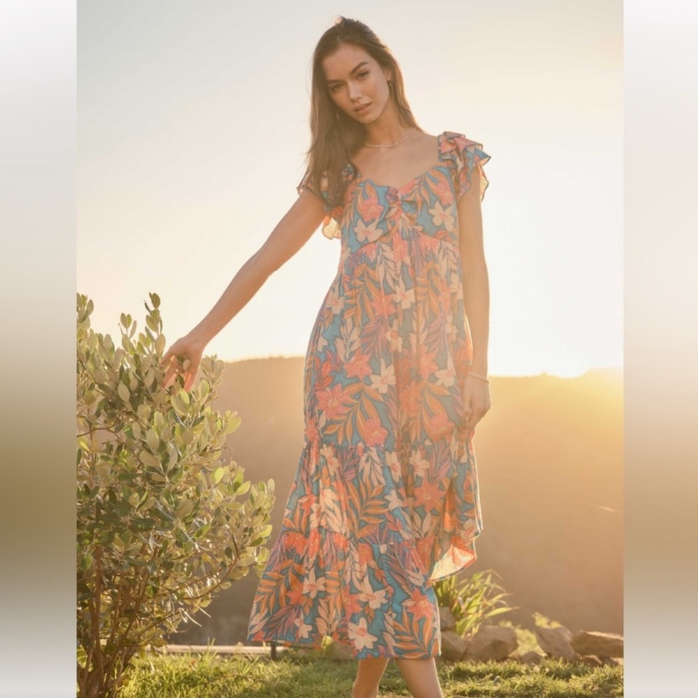 ShopEvelynne Floral Maxi Dress - Orange and Blue